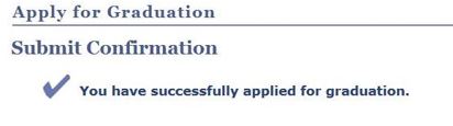 Screen capture of graduation application confirmation after submission